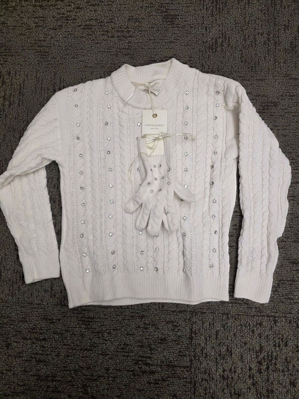 Cynthia Rowley Women's Sweater Mock Neck Gray/White Size Small